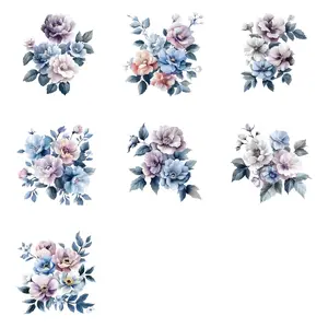 7pcs Vintage Floral UV DTF Transfer Stickers - Waterproof, Scratch-Resistant, Self-Adhesive, Ideal for Ceramic, Glass, and Metal DIY Decor | Vibrant Mix of Pink, Blue, Green, and Orange Flowers | Perfect for Cup Decorations, Cup Decorations | Floral Patte