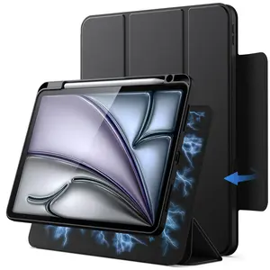 JETech Magnetic Detachable Case for iPad Air 11-Inch M4/M3/M2 (2026/2025/2024), iPad Air 5th/4th with Pencil Holder, Removable Rotating Cover, Portrait/Landscape Stand, Raised Screen View
