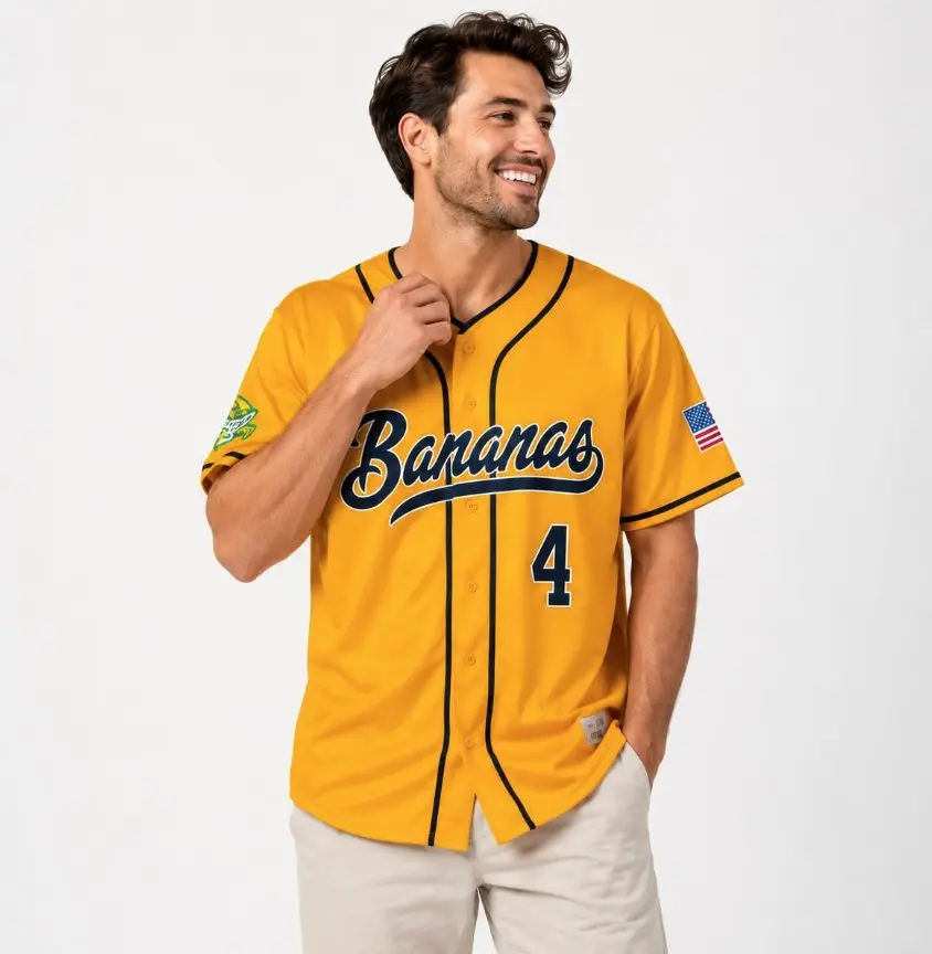 Yellow Baseball Jersey Shirt, Button Up Sports Fan Top, Summer Game Day Casual Outfit