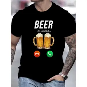Men's Funny Beer Pattern T-Shirt - Breathable Polyester, Crew Neck, Short Sleeve - Perfect for Summer Parties & Outdoor Activities, Novelty, T-shirt