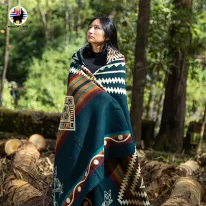 Brunnera Alpaca Blanket Bohemian Design Soft Cozy 80% Alpaca 20% Acrylic Handmade Queen Size 74x94 Inches Warm Stylish for Cuddling and Comfort