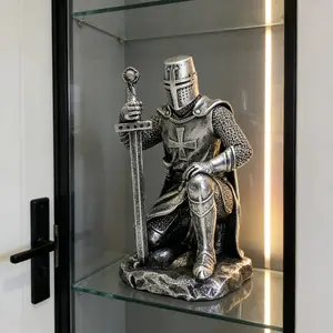 1pc Sword-Wielding Knight Resin Statue - Retro Silvery Medieval Warrior Figurine | Perfect Gift for Father's Day, Ideal Decor for Office Desks & Living Room Bookshelves | Unique Christmas Home Decoration for History Enthusiasts