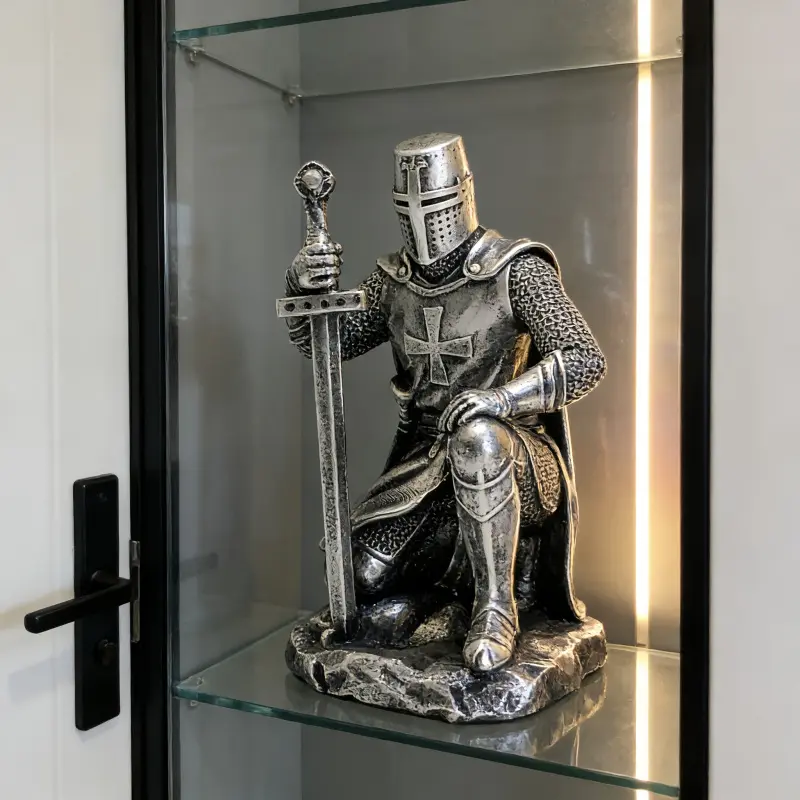 1pc Sword-Wielding Knight Resin Statue - Retro Silvery Medieval Warrior Figurine, Perfect Gift for Father's Day, Ideal Decor, Figure Decor, Figurines Decor, for Office Desks & Living Room Bookshelves, Home Decoration for History Enthusiasts