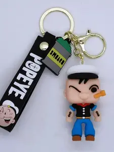 Cartoon Popeye Keychain Set, Premium Silicone Material, Vintage Cartoon Style, Tattoo Outline Design, Retro and Bold Charm