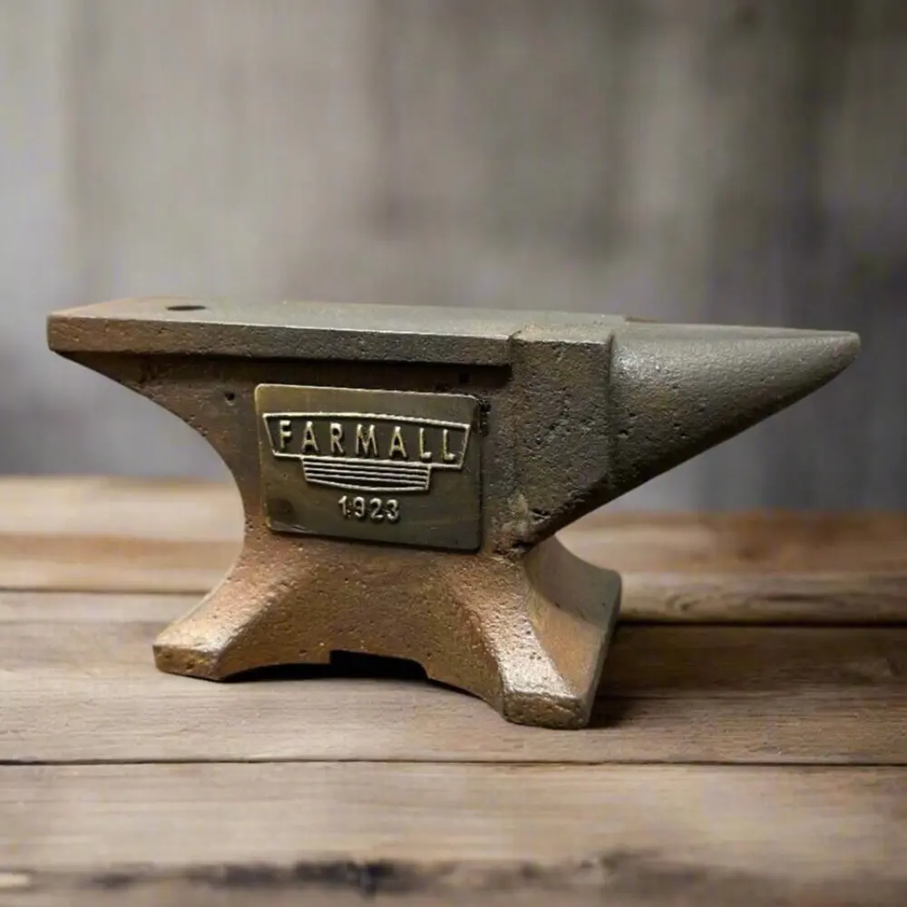 Farmall Cast Iron Anvil - Vintage Collectible with Antique Finish, Stamped Maker's Mark, Sturdy Tool, Rustic Charm, Functional Industrial Home Decor Plaque, Ideal Gift