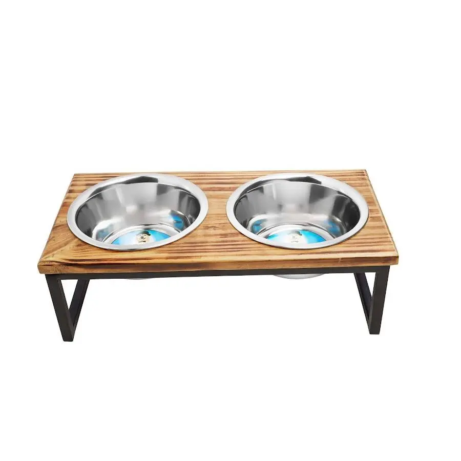 212 MAIN 90048 Elevated Slow Feeder Bowl - 1 Qt. Contemporary Wooden Stand with Stainless Steel Dishes, Comfortable Access, Dishwasher-Safe, Easy-to-Clean Design, Bowl/Dish