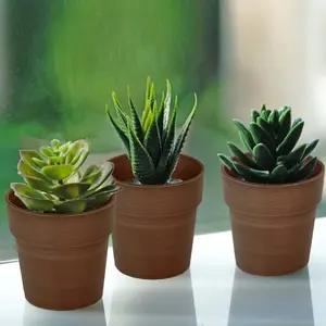 3-Pack Plastic Flower Plant Pots 3" Small Rustic Brown - Indoor Decorative Planters