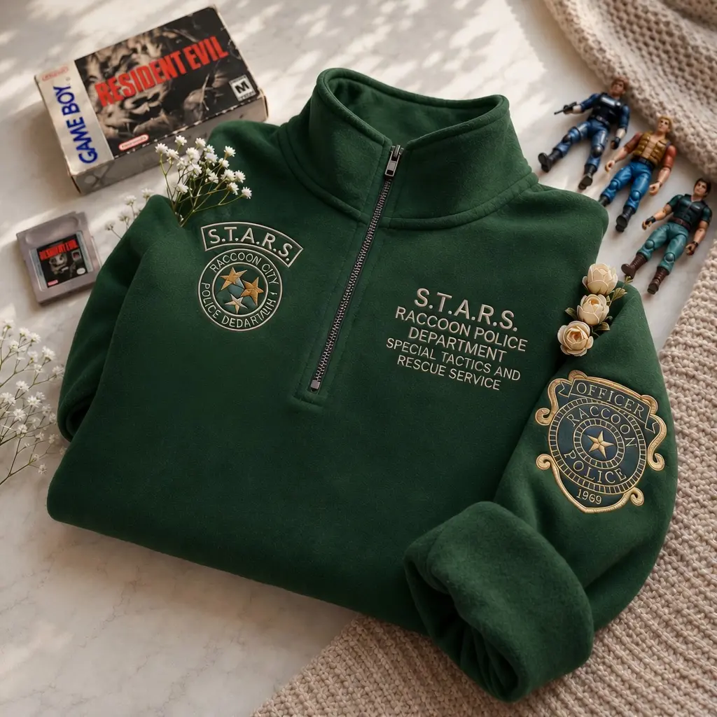 Raccoon City Police Embroidered Shirt, Resident Evil Embroidery Sweatshirt, Custom Rpd Officer Hoodie, Survival Horror Gamer Top, casual