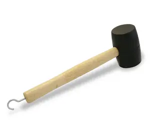 Rubber Mallet with Wooden Handle and Butt Hook for Camping, Tent Pegs