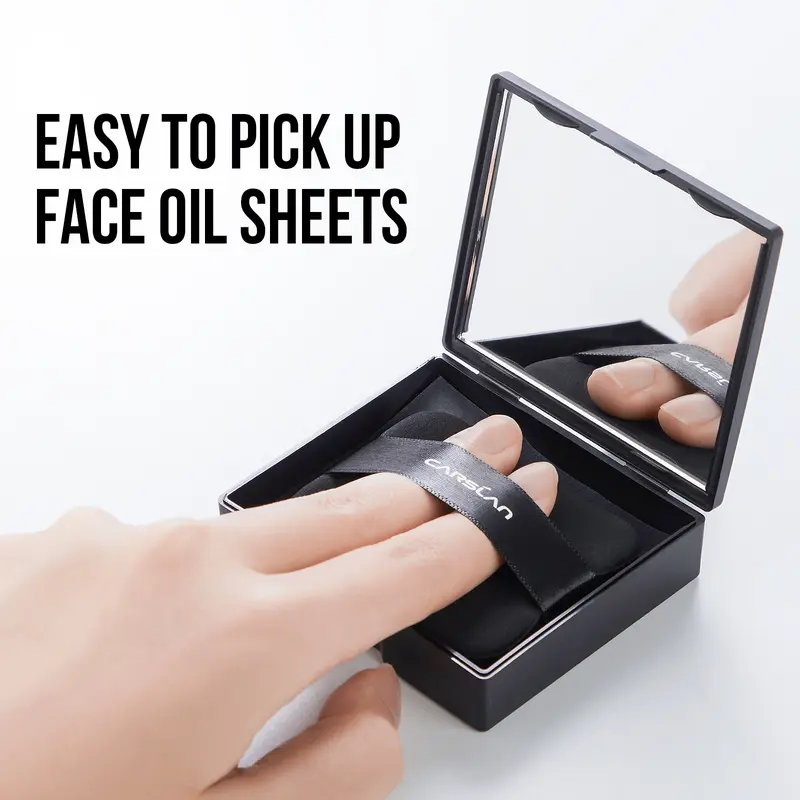 CARSLAN Black Magnet Oil Blotting Setting Sheet With Powder More Control Oil Keep Fresh 2 IN 1 Blotting Sheet with Mirror Puff & Recyclable Case 450 Sheets 1 Box 2 Refills 5