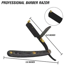 Professional Barber Razor in Black and Gold - Unique Design Straight Edge Razor that holds the full Double Edge Blade - All Hair Type Shaving Experience - Great for Mustache Beard Eyebrows Sideburns Shape-ups - Blades Include