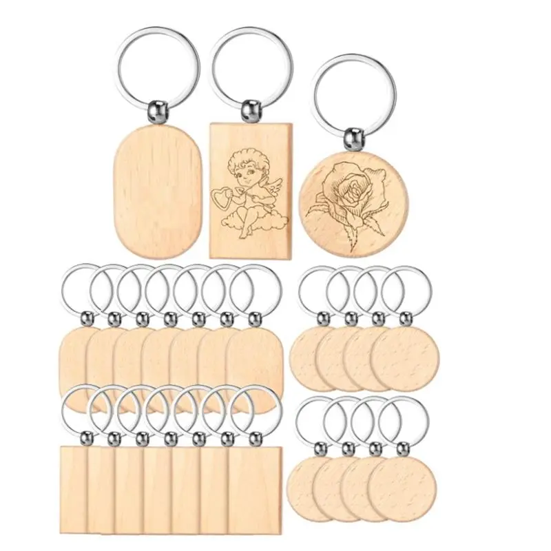 Wooden Keychain Blanks Wood Engraving Unfinished Key Chain with Storage Container for DIY Craft Supplies(24 Pcs)