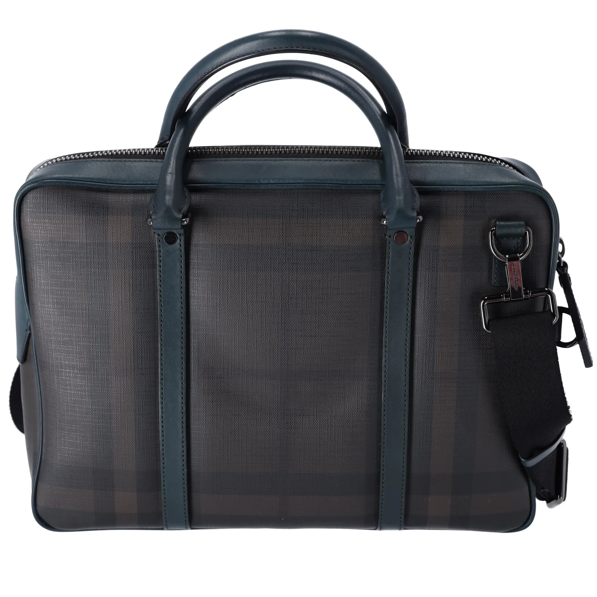 Pre-owned BURBERRY PVC Professional & Technology Bags Business Bag Brown Haymarket Striped Dark Green Black Leather