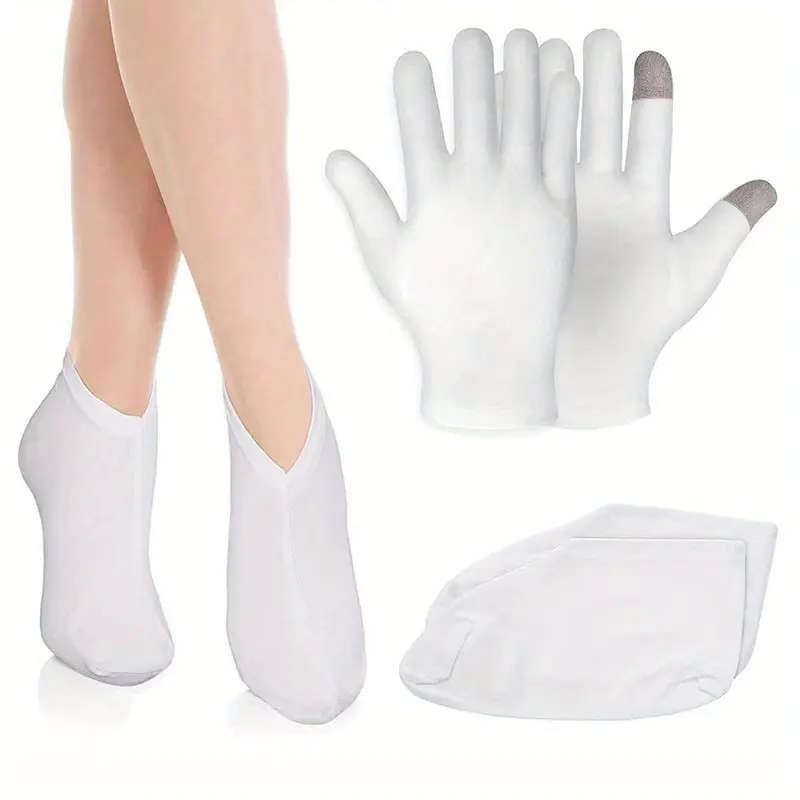 Four-Piece Set Moisturizing Soft Gloves & Socks Overnight Hand Spa Treatment, Touchscreen Compatible, Nighttime Hand Care Essentials, Foot Care Product