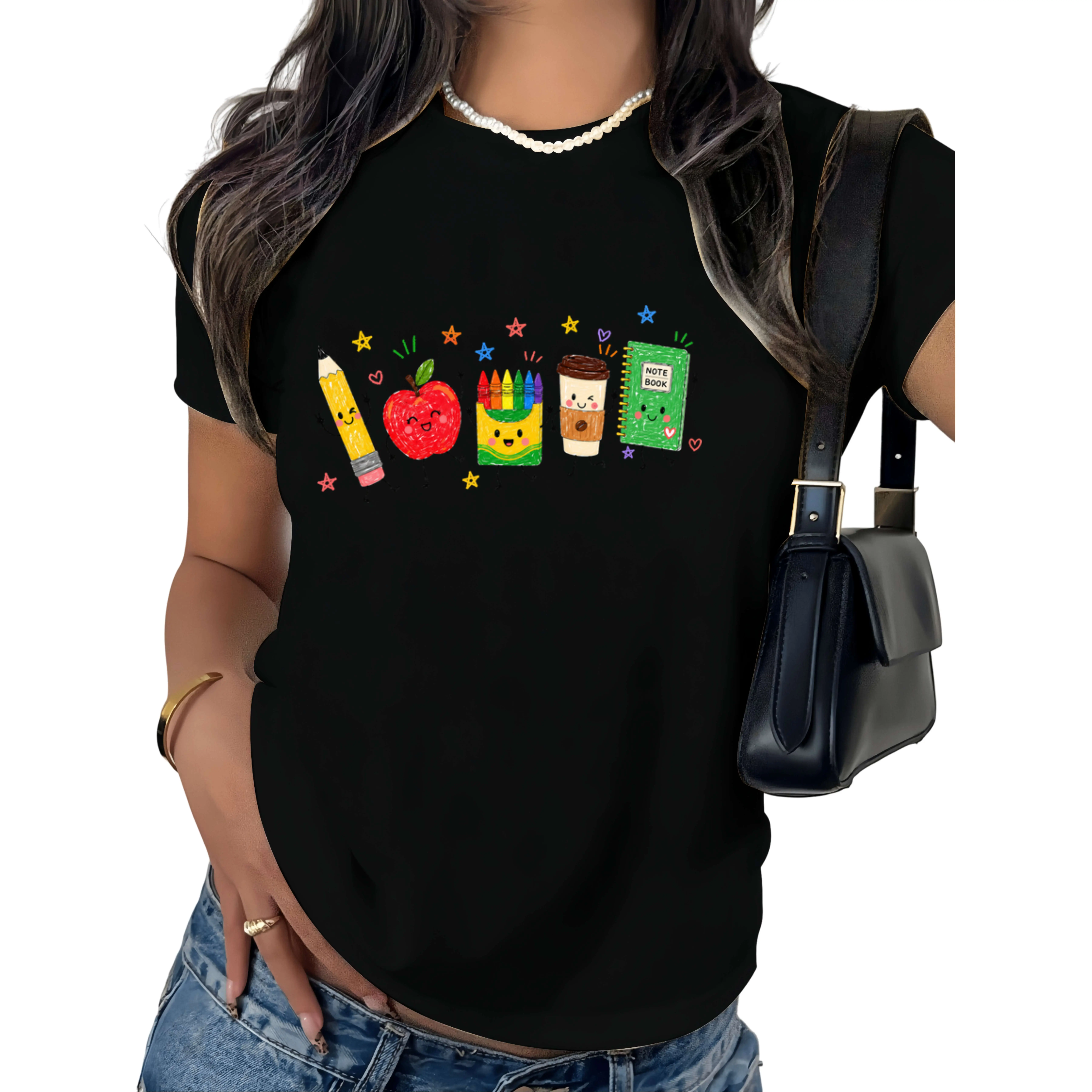 Back to School T-Shirt, Cute School Supplies Graphic Tee, Teacher Apple Pencil Notebook Shirt, Classroom Aesthetic Gift,buy funny t shirts online,shirts women