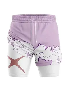 One Piece Anime Men's 2-in-1 Compression & Active Shorts Waist - Double Layer High-Elasticity Suitable for Training, Gym, Beach Pants, Slim-Fit Short Performance Shorts for Outdoor Sports, Machine Washable Compression Wear