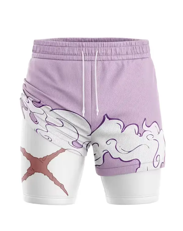 One Piece Anime Men's 2-in-1 Compression & Active Shorts Waist - Double Layer High-Elasticity Suitable for Training, Gym, Beach Pants, Slim-Fit Short Performance Shorts for Outdoor Sports, Machine Washable Compression Wear
