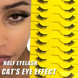 10 Pairs Soft Natural Cat-Eye Half Eyelashes - 0.05mm Ultra-Thin Fluffy Fox Style Lashes with 6-9mm & 10-12mm Lengths, Reusable Beginner-Friendly False Lashes for Everyday & Special Occasions, Cateye Effect Lashes, Crossstyle Lash Design