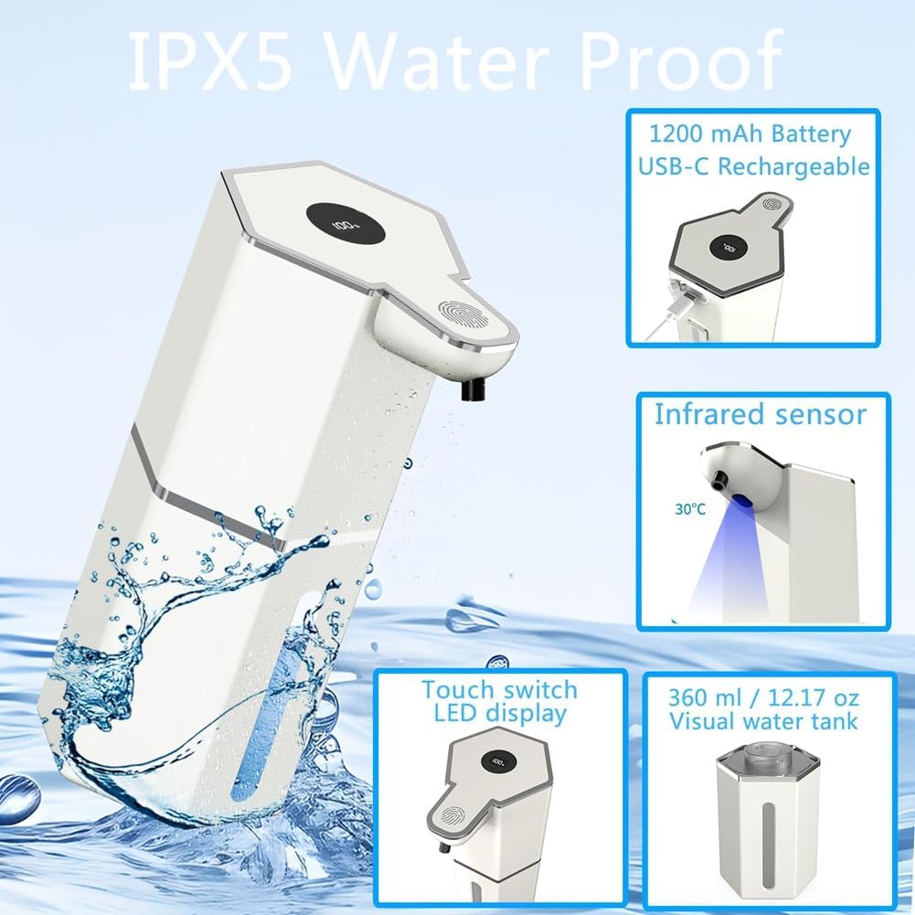 Foaming Soap Dispenser Automatic Touchless, USB Rechargeable 12oz Soap Dispenser, 4 Adjustable Levels Waterproof, Kitchen Gadgets Home Essentials, Bathroom Wall Hand Soap Dispenser Restroom Use