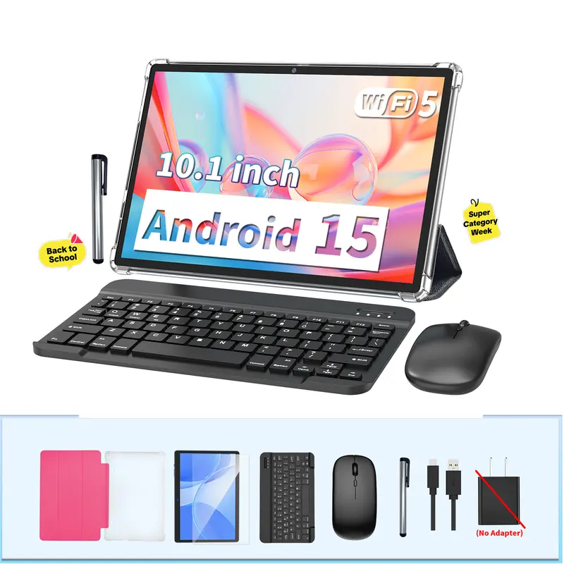 【FALL DEALS】PYNAREL 10.1-Inch Android 15 Wireless Touch Screen Tablet (Summerwins) - Back to School Bundle with Keyboard, Mouse, Case, Stylus, Dual Camera, Type-C/USB-C Port, 64GB ROM, With Keyboard Tablets,back to school,back to school haul techvibes