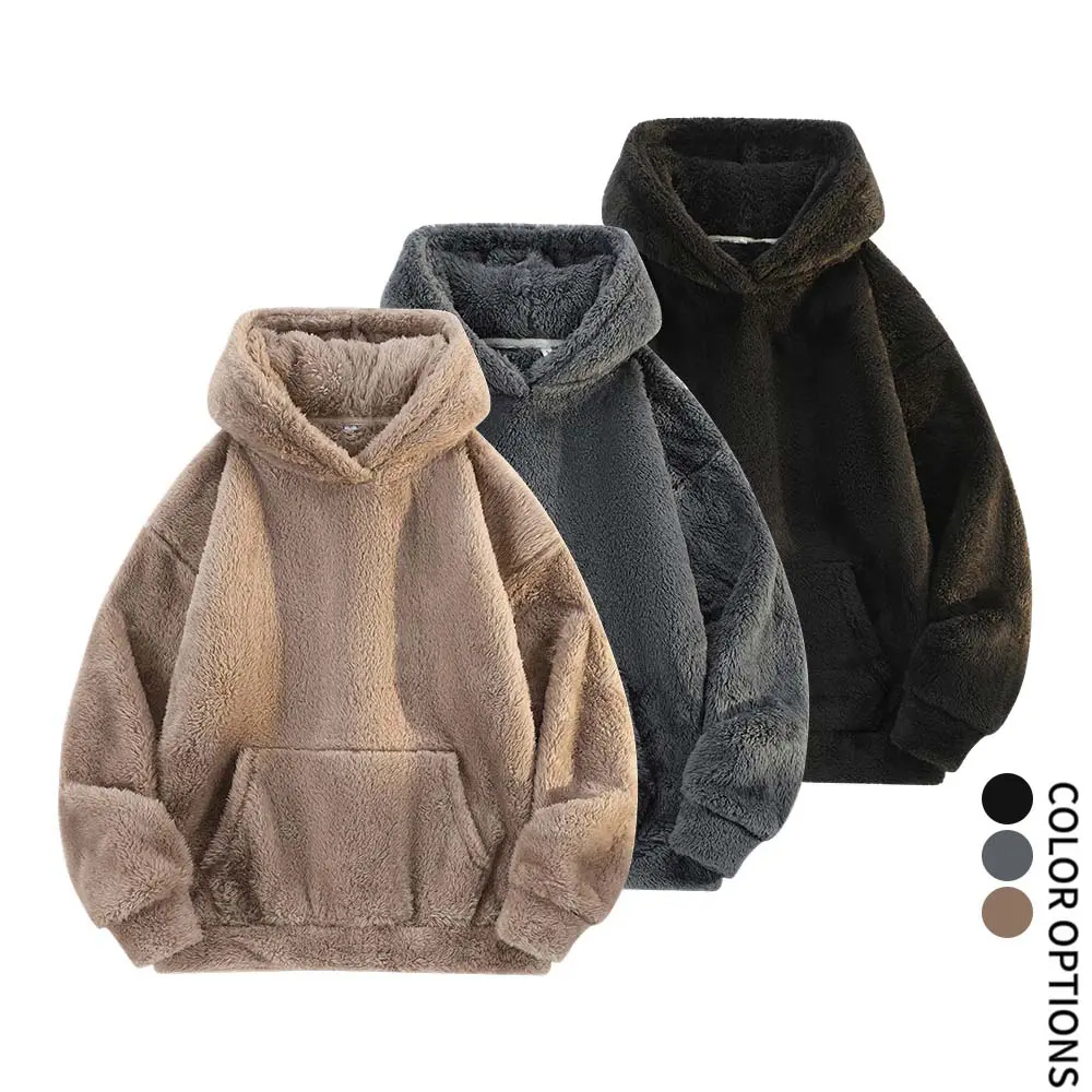 Soft and warm!Men’s plush hooded sweatshirt, oversized loose fit, suitable for home and outdoor wear, autumn/winter relaxed pullover sweater cozy men sohochic thick