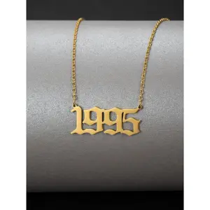 Spring Street Style Birth Year Number Charm Necklace, Trendy Stainless Steel Charm Necklace, Fashionable Vintage Summer Fall 2024 Jewelry for Men & Women As Gift for Couples & Friends, Fall Outfits, Fall Freshness