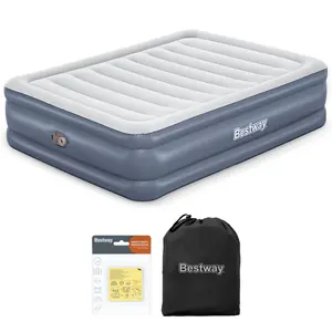 Bestway Tritech 20 Inch Thick Durable Comfortable Air Mattress Portable Relaxing Blow Up Bed with Built-in AC Pump for 4 Minute Inflation, Queen