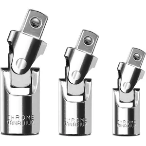 3- Universal Joint Socket Adapter Set, 1/2", 3/8", and 1/4" Drive, Ball Spring Design, Chrome Vanadium Steel Swivel Socket Adapter Set, Full Polished