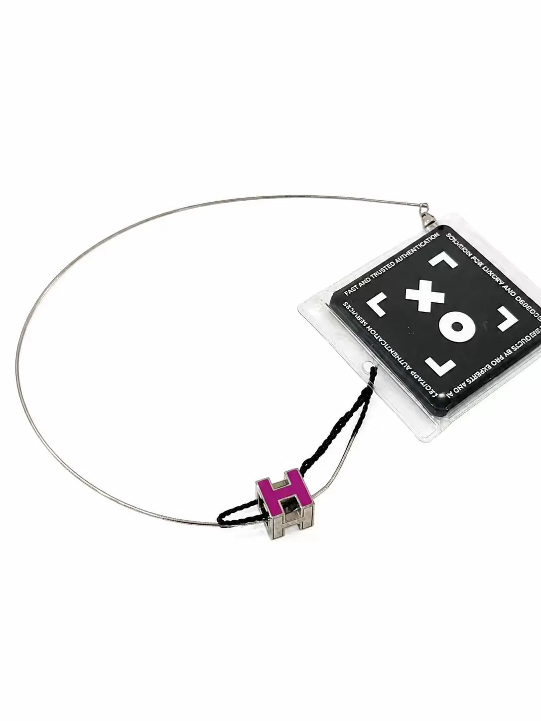 Pre-owned Hermes Pink H Pendant Necklace Silver Chain Cubic Design 84438128