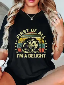 100% Cotton Opossum Possum First Of All I'm A Delight Sarcastic Angry T-Shirt sarcastic tee Breathable Fabric
