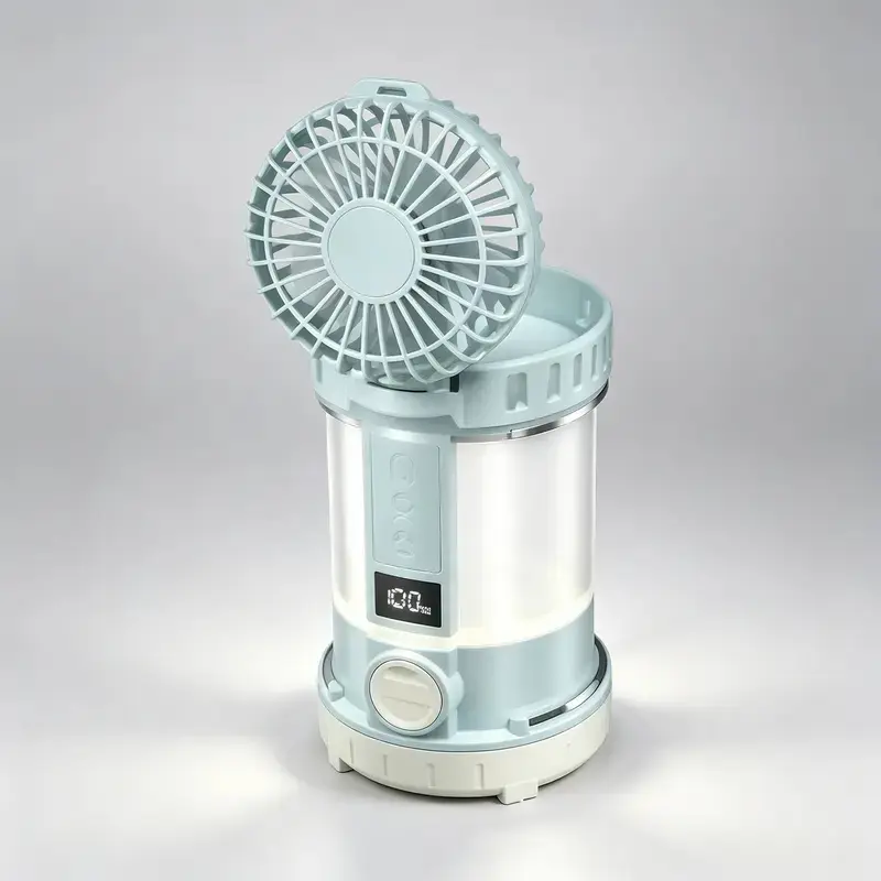 3-in-1 Solar Powered Camping Fan with LED Lantern, Portable Rechargeable Tent Fan, Outdoor Emergency Light for Camping, Hiking, Fishing, RV, Road Trips, Picnic and Home Backup