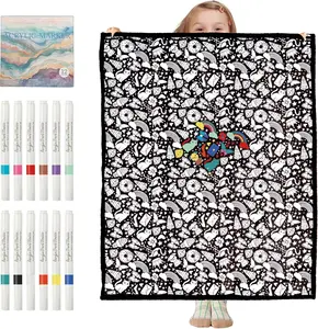 DIY Coloring Blanket for Adults, Color Your Own Blanket with 24 Markers, Washable Cozy Velvet Kit for Everyday Use & Home Decor, Adds a Unique Touch to Living Rooms or Kids' Spaces (Animal) Custom Coloring Sherpa Blanket Kit