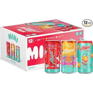 Alani Nu Mini Energy Variety Pack - Cherry Slush Juicy Peach Orange Kiss - 100mg Caffeine - 12 Pack - Low Calorie Energy Drinks - 8 Fl Oz Cans - Natural B Vitamins Boost - Zero Sugar Gluten Free Vegan