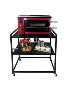 Outdoor Grill Cart, Pizza  Table with 4 Wheels, Heavy Duty Movable Outdoor  Stand Table for Outdoors, Camping, Kitchen or Backyard Patio Movable Outdoor Grill Cart Aluminium Portable Steel Rotatable Stainless Metal Indoor smart   rotisserie Oven