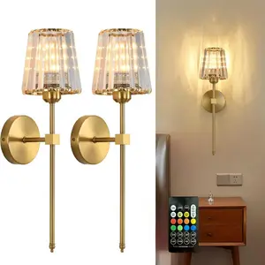 2-Pack Rechargeable Wall Lamps, Crystal Shade, RGB Bulb, Remote Control, Adjustable Light, Ideal for Bedroom, Living Room, Kitchen, Hallway, Entryway