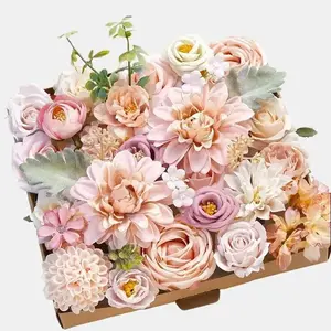 AUSOGO Pink Artificial Flowers Combo Box for Wedding Decor Fake Silk Flowers for Home Indoor Cake Crafts Valentine's Day Thanksgiving home party wedding anniversary holiday flowers