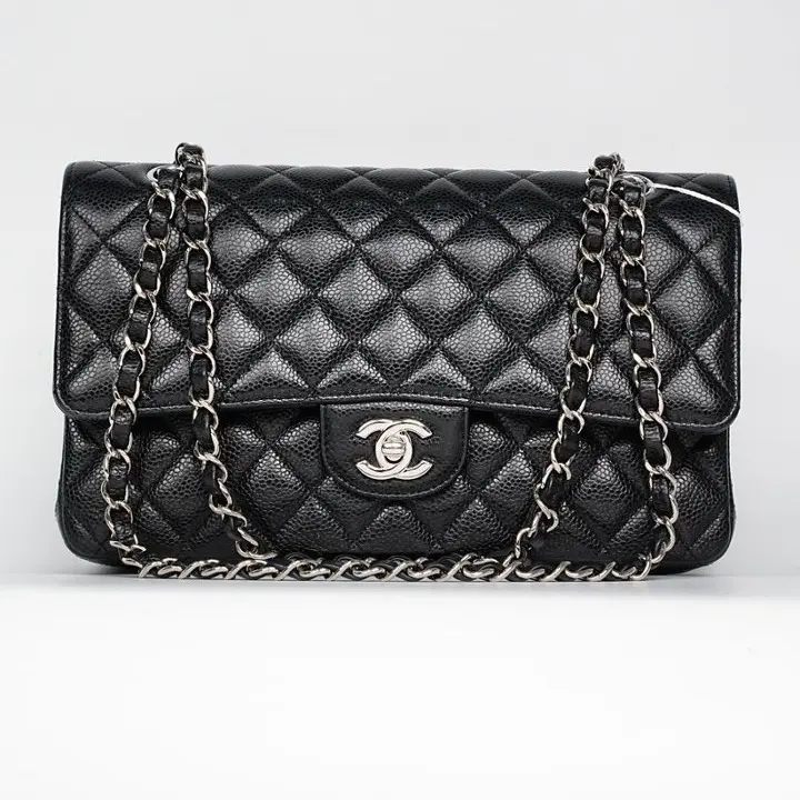 Pre-owned CHANEL Classic Flap Black Caviar Leather Silver Chain Bag 24467199