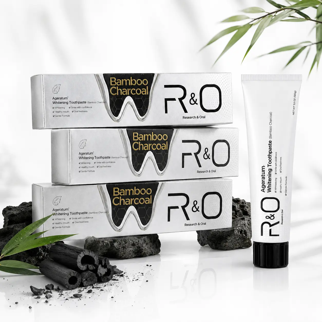 LIMETOWTM Bamboo Charcoal Whitening Toothpaste - 3.5oz Gentle Mint, Daily Oral Care for Sensitive Gums & Gum Health, Teeth Stain Removal & Fresh Breath (1/2/3 Pack Options)