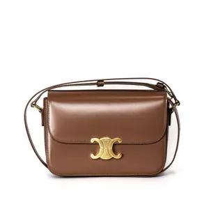 Pre-owned Shiny Calfskin Leather Crossbody Bags Celine Classique Triomphe Bag Bronze | Like New | Shiny Calfskin