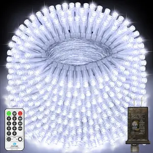 403 FT 1000 LED Christmas Lights Outdoor Fairy Lights Plug In Extra Long String Lights Clear Wire Waterproof 8 Modes Timer for Outside House Tree Garden Yard Wedding Party Decorations-Cool White