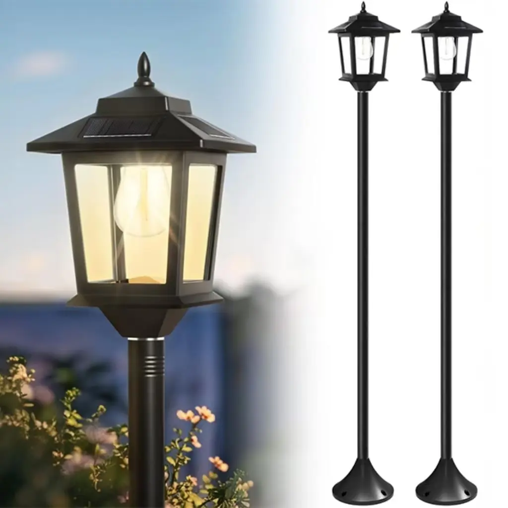 [2 Pack]63" Solar Lamp Post 2Pack, Outdoor Lights Waterproof, Pole Lights Outdoor,  Floor Lamp for Patio for Garden Pathway Yard Front Back Door, Warm White, Replaceable Bulb, #dealsforyoudays