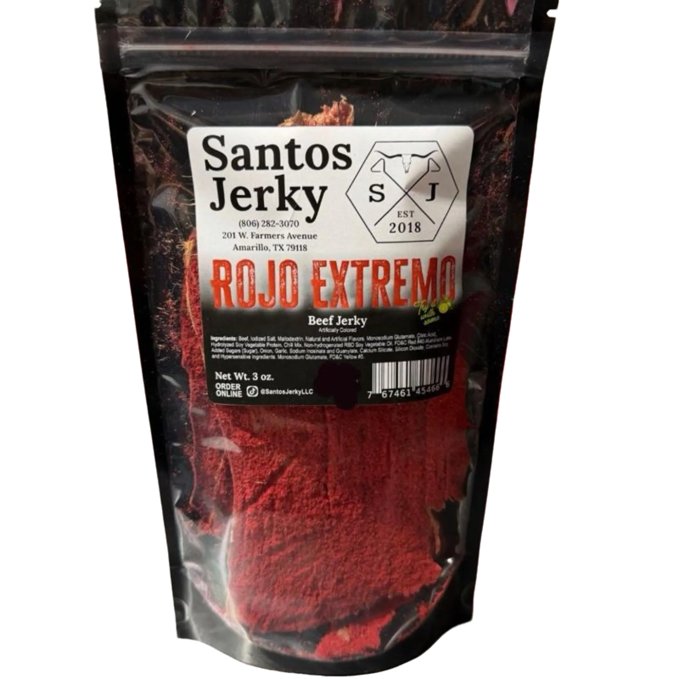 Santos Jerky ROJO EXTREMO Spicy Carne Seca Beef Jerky, Savory Dried Snack Food, Snacks