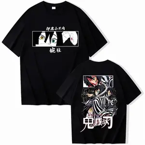 Women's Demon Slayer Serpent Hashira Iguro Obanai Anime Graphic Casual Short-Sleeve T-Shirt, Premium Heavyweight Vintage Acid-Washed Oversized Cotton Top, Breathable Round-Neck Harajuku Streetwear Unisex Otaku Daily Wear