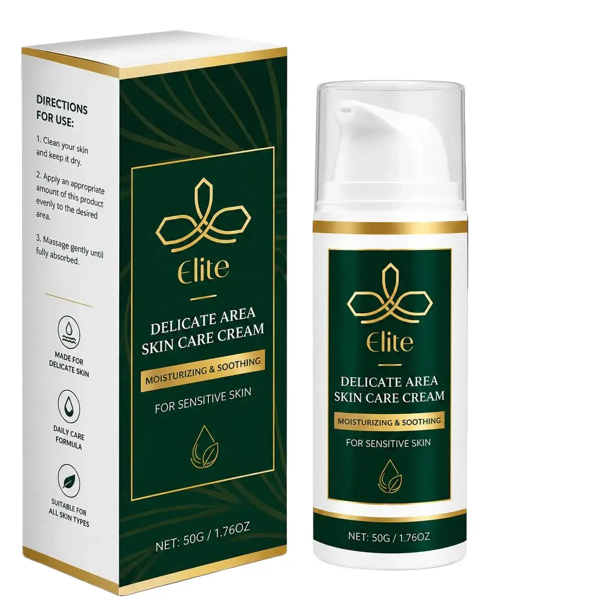 Elite Delicate Area Skin Care Cream – 1.76 oz | Moisturizing & Nourishing Body Cream for Sensitive Skin