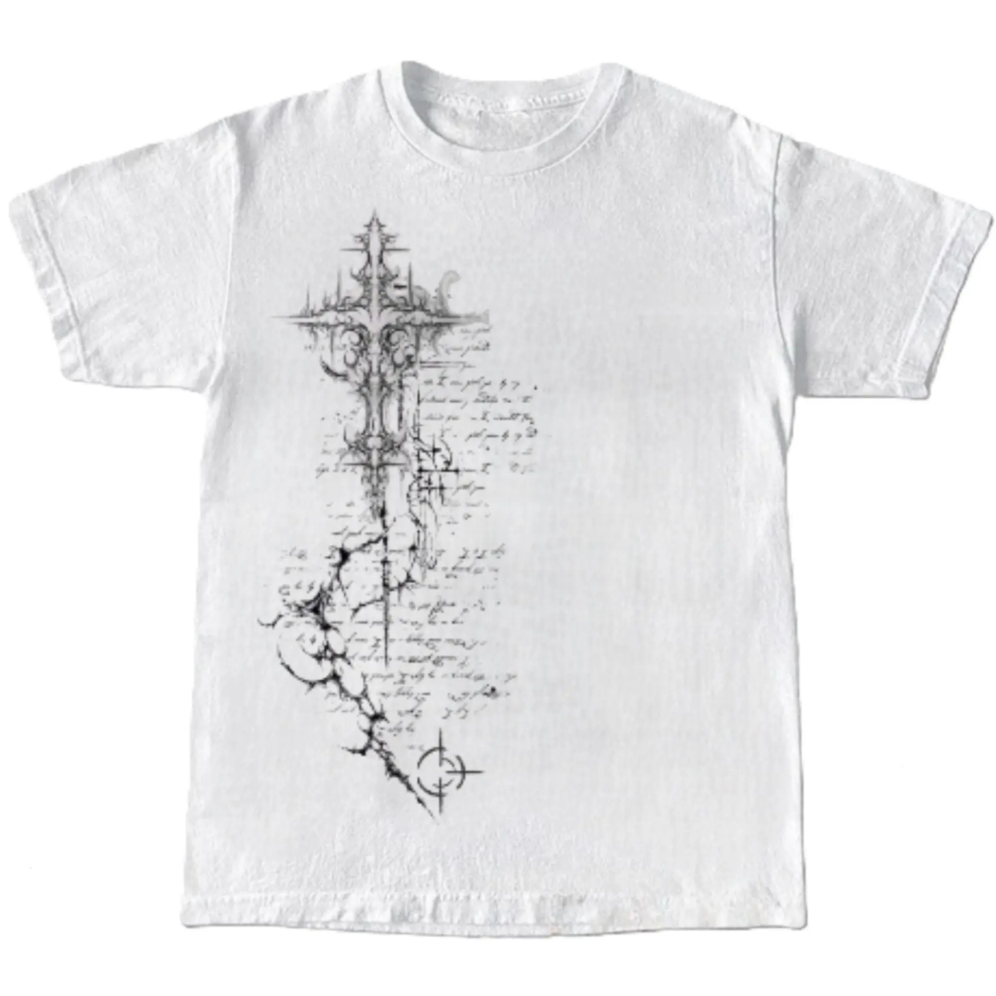 Ink Sketch Cross Tee - Goth Minimal Calligraphy Shirt