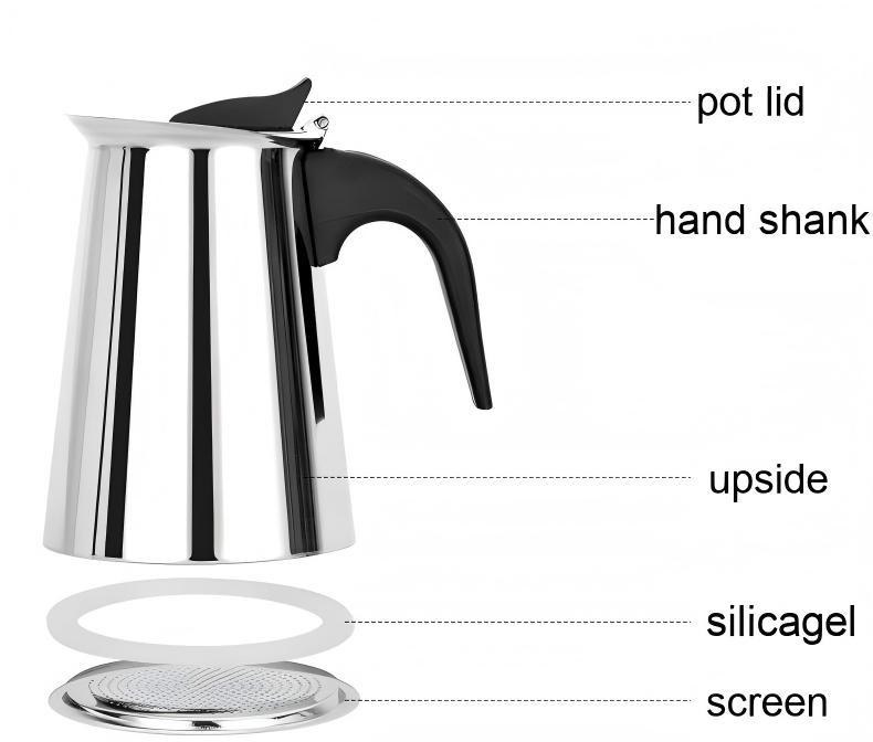Cross-border Stainless Steel Coffee Pot Mocha European Espresso French Coffee Pot for Home and Office Use