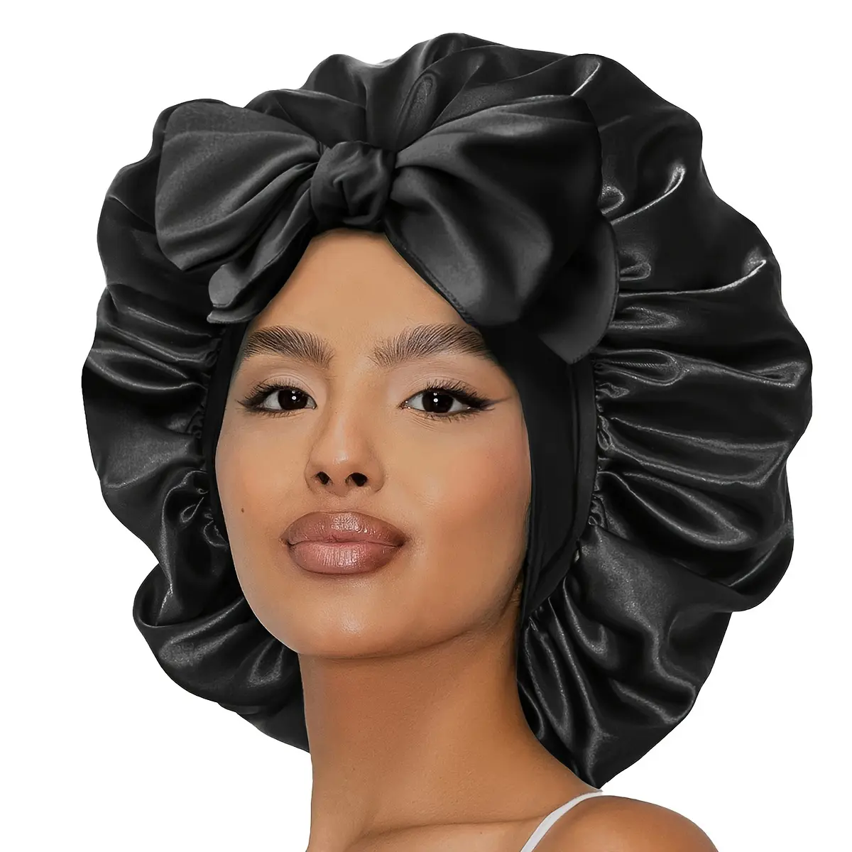 Women's Bow Decor Satin Sleeping Bonnet,Gifts for Girlfriend, Hats for Women, CasualComfortable Hair Care Bonnet, Soft Sleeping Bonnet for Women & Girs Black Haircare Curly Hair Hair Styling Tools