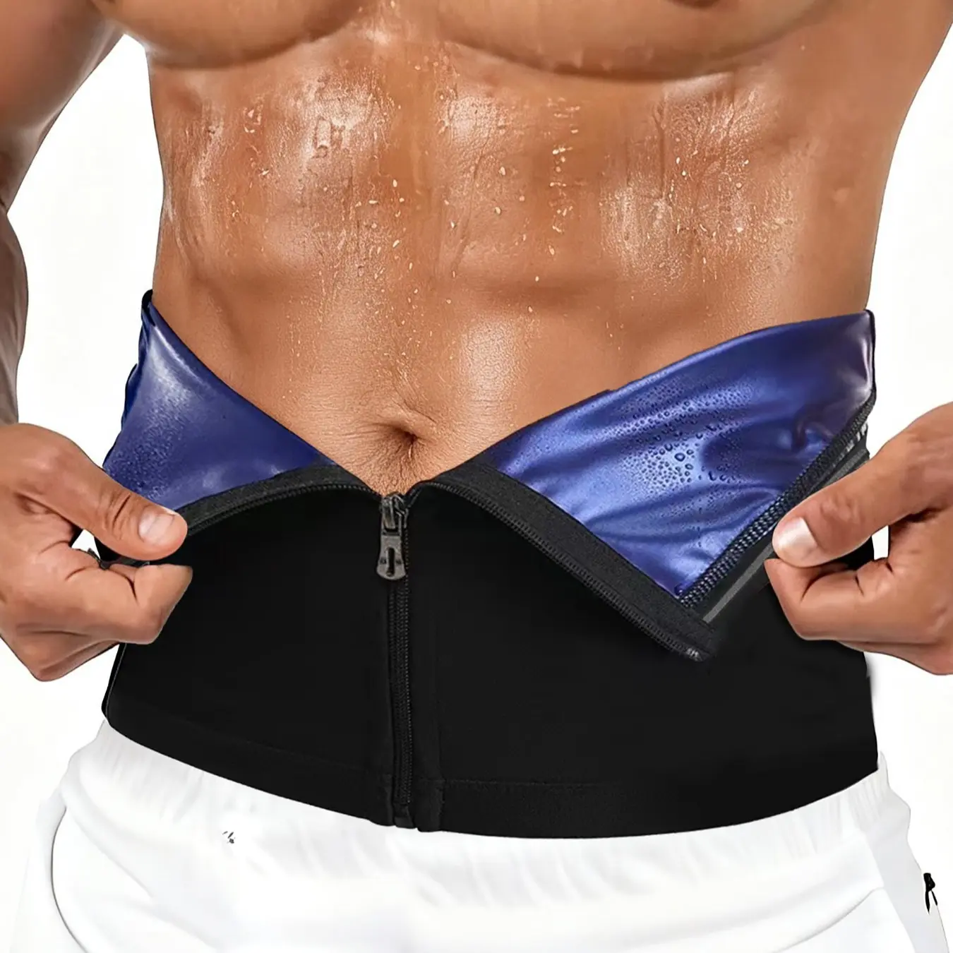 Waist Trainer Trimmer for Men, Zipper Sweat Belt with Sauna Effect, Elastic Fit, Snug Fit Band, Exercise Waistband, Fitness Workout Accessories, Workout Waist Cincher, Sporty Design, All Seasons