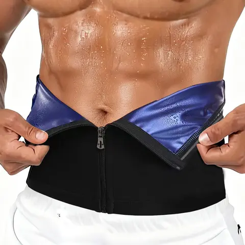 Waist Trainer Trimmer for Men, Zipper Sweat Belt with Sauna Effect, Elastic Fit, Snug Fit Band, Exercise Waistband, Waist Training Belt, Fitness Workout Accessories, Sporty Design, All Seasons