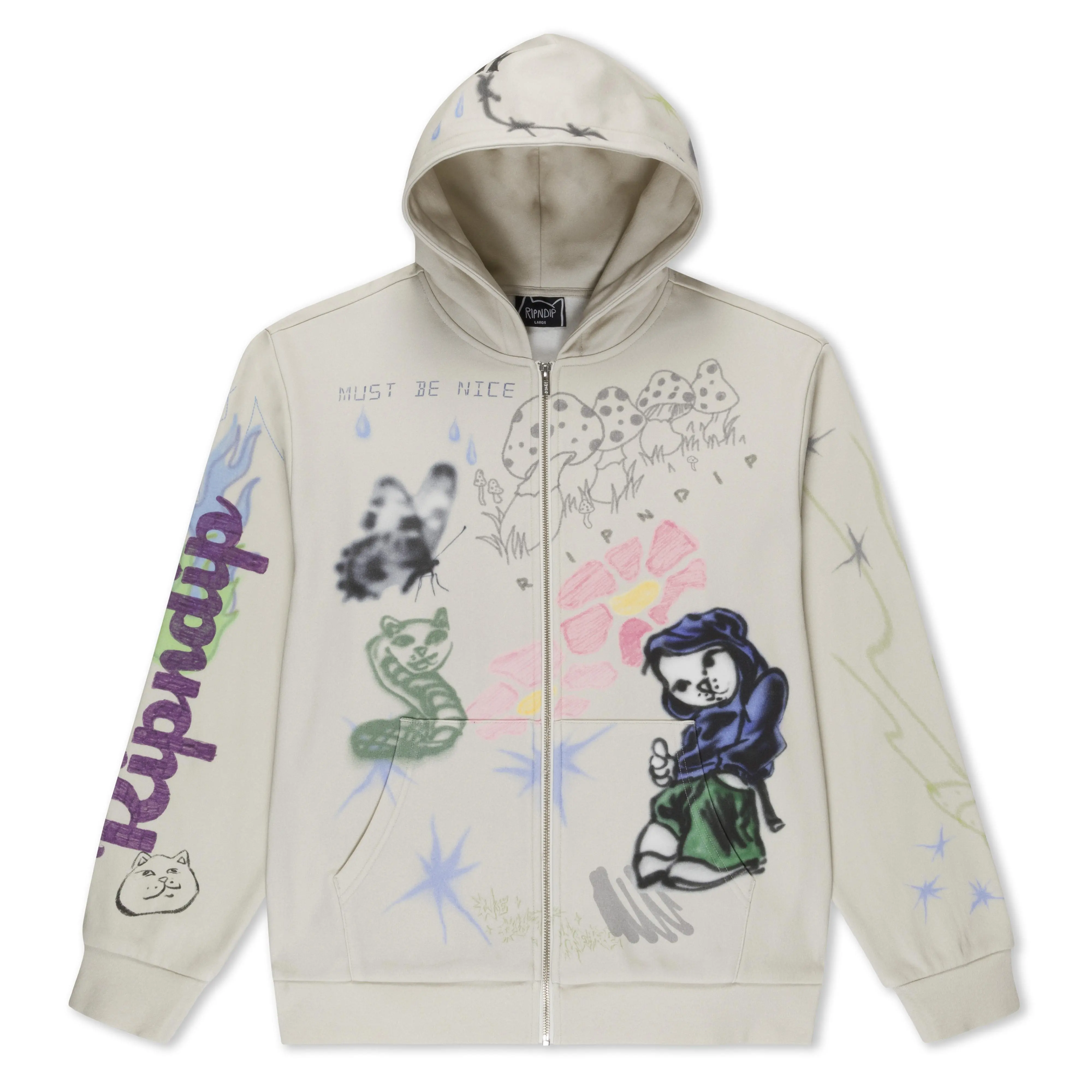 Women's Small Graphic Cotton Zipper Hoodie - Casual Long Sleeve Sweatshirt, Bone Color Top, Sweatshirts